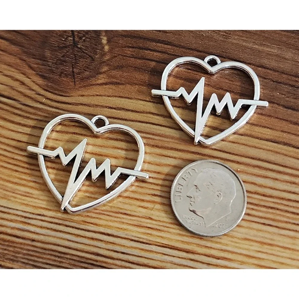6pcs Heartbeat Charms, heart beat